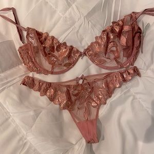 Fleur du Mal lingerie set in rose gold lily foil